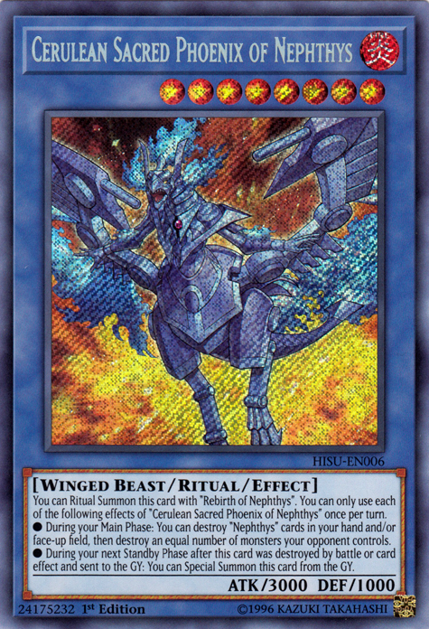 Cerulean Sacred Phoenix of Nephthys [HISU-EN006] Secret Rare | Odin's Place
