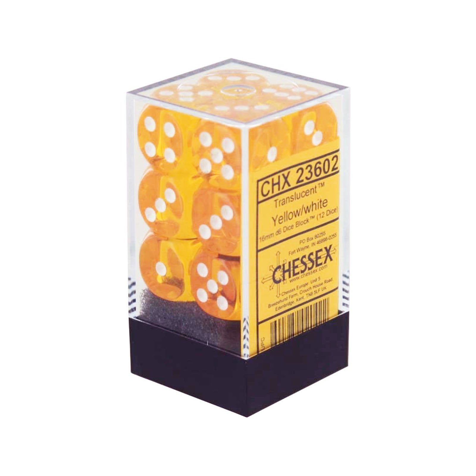 Chessex Translucent Yellow with White 16mm D6 Set | Odin's Place