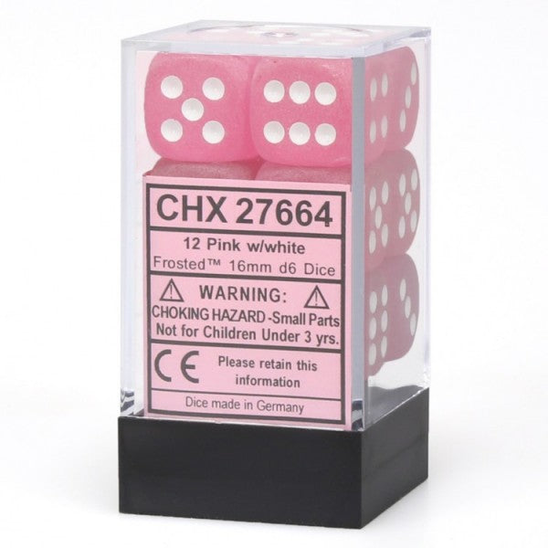 Chessex Frosted: 16mm D6 Pink/White Block 12 ct | Odin's Place