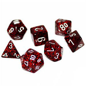 Chessex Speckled Red Volcano with Silver Poly 7 Dice Set | Odin's Place