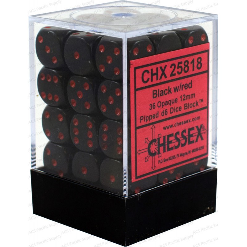 Chessex Opaque Black with Red 16mm D6 Set | Odin's Place