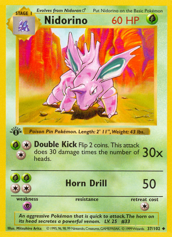 Nidorino (37/102) (Shadowless) [Base Set 1st Edition] | Odin's Place