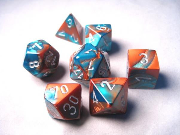 Chessex Gemini Copper and Teal With Silver Poly 7 Set | Odin's Place