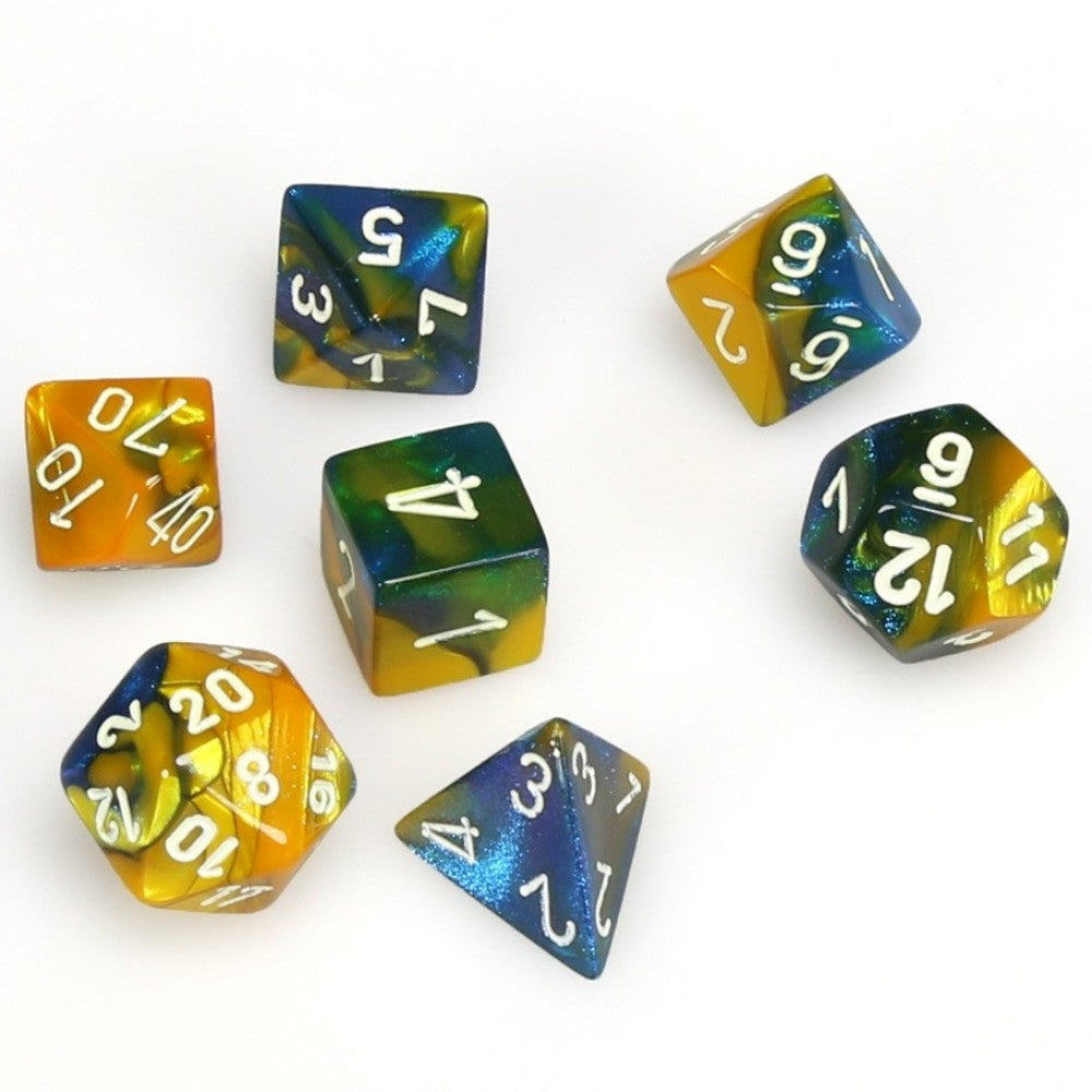 Chessex Gemini Masquerade and Yellow with White Poly 7 Set | Odin's Place
