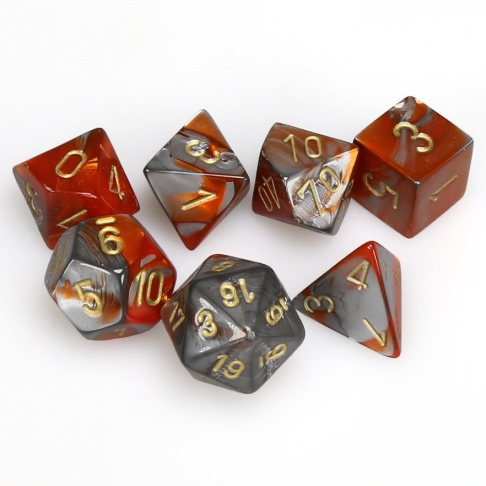 Chessex Gemini Orange Steel with Gold Poly 7 Set | Odin's Place