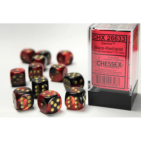 Chessex 16mm Gemini D6 Black and Red with Gold | Odin's Place