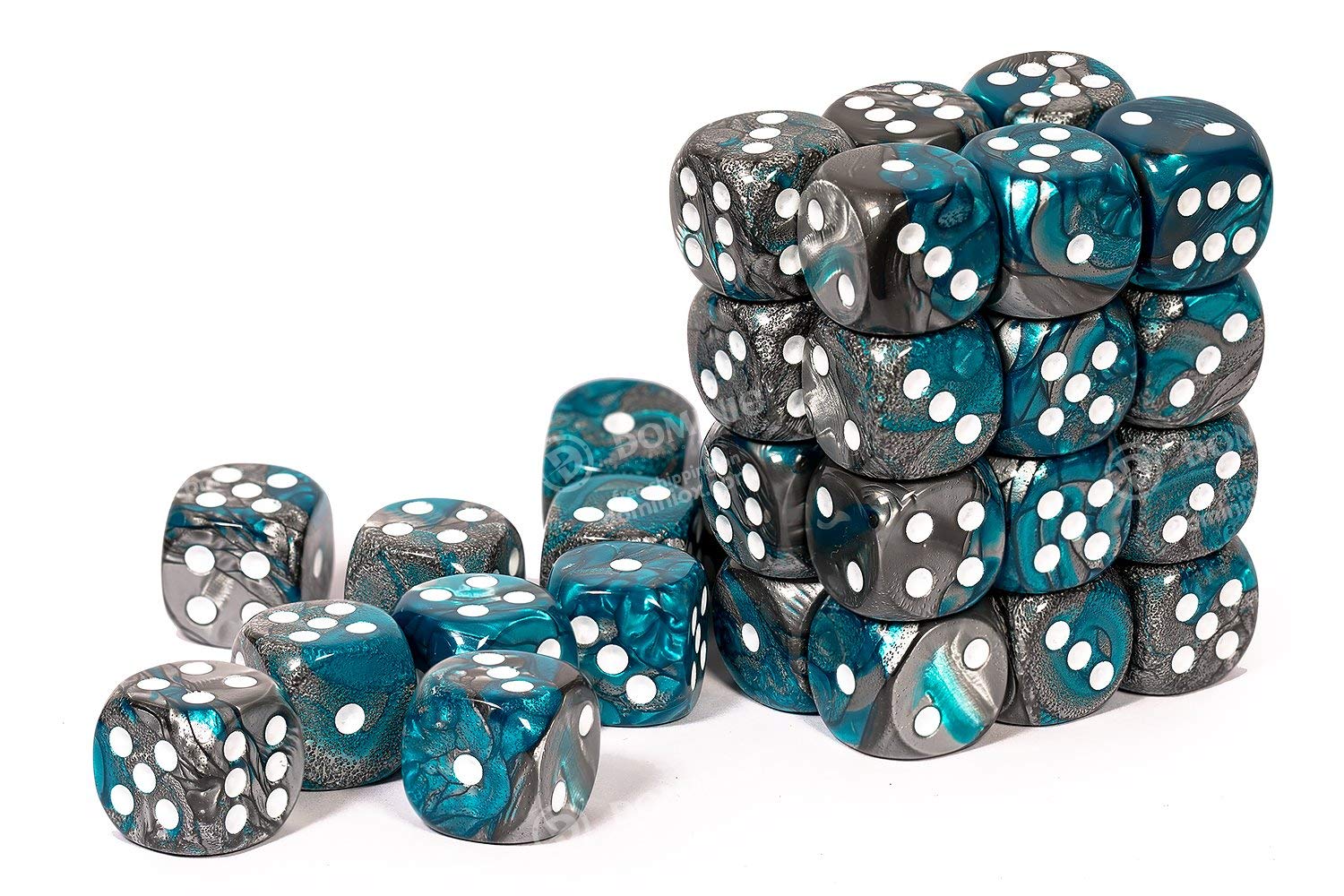 Chessex Steel Teal with White 12mm d6 set | Odin's Place