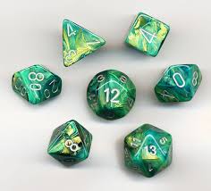Chessex Lustrous Green and Yellow with Silver Poly 7 Set | Odin's Place