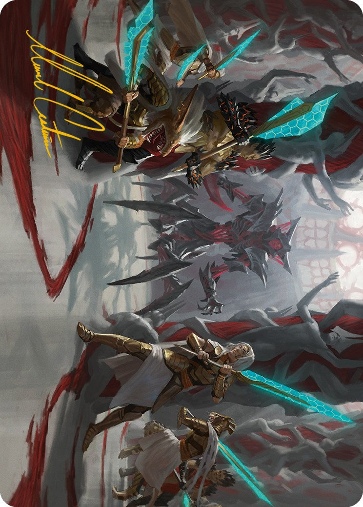 Goldwardens' Gambit Art Card (Gold-Stamped Signature) [Phyrexia: All Will Be One Art Series] | Odin's Place