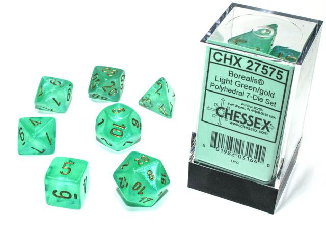 Chessex Borealis Light Green with Gold Luminary Glow in the Dark Poly 7 Set | Odin's Place