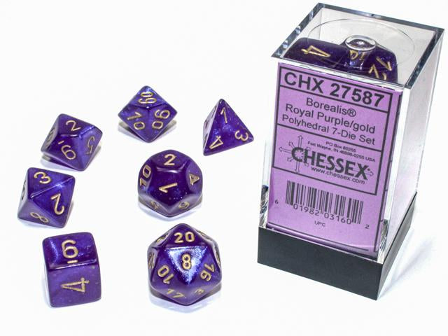 Chessex Borealis Royal Purple with Gold Luminary Glow in the Dark Poly 7 Set | Odin's Place