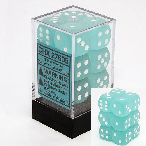 Chessex Frosted Teal with White 16mm D6 set | Odin's Place