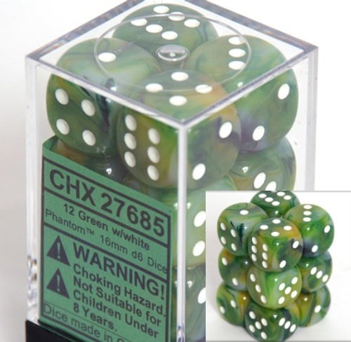 Chessex Phantom Green Swirl with White 16mm d6 Set | Odin's Place