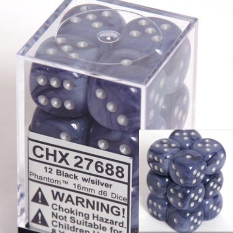 Chessex Phantom Black and Blue with Silver 16mm d6 Set | Odin's Place