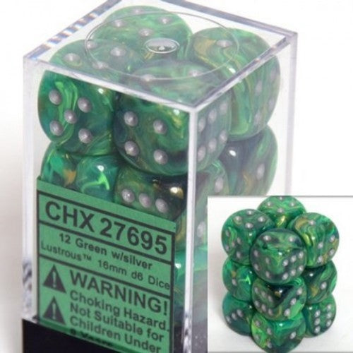 Chessex Lustrous Green Swirl with Silver 16mm d6 Set | Odin's Place