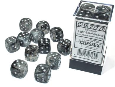 Chessex Borealis Light Smoke with Silver Luminary Glow in the Dark 16mm D6 Set | Odin's Place