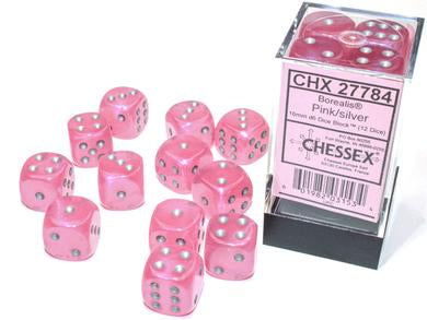 Chessex Borealis Pink with Silver Luminary Glow in the Dark 16mm D6 Set | Odin's Place