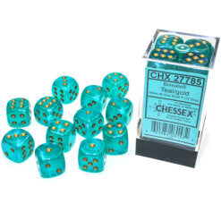 Chessex Borealis Teal with Gold Luminary Glow in the Dark 16mm D6 Set | Odin's Place