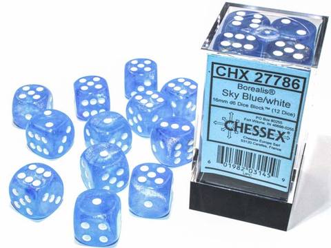 Chessex Borealis Sky Blue with White Luminary Glow in the Dark 16mm D6 Set | Odin's Place