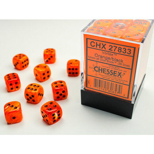 Chessex Vortex 12mm D6 Set: Orange with Black | Odin's Place