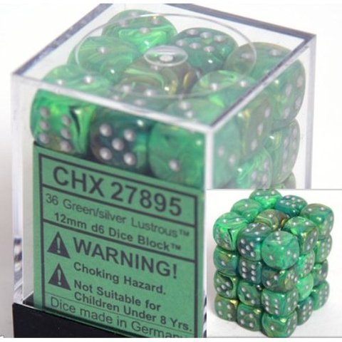 Chessex Lustrous Green Swirl with Silver 12mm d6 Set | Odin's Place