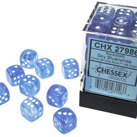 Chessex Borealis Glow in the Dark Sky Blue with White 12mm D6 Dice Set | Odin's Place