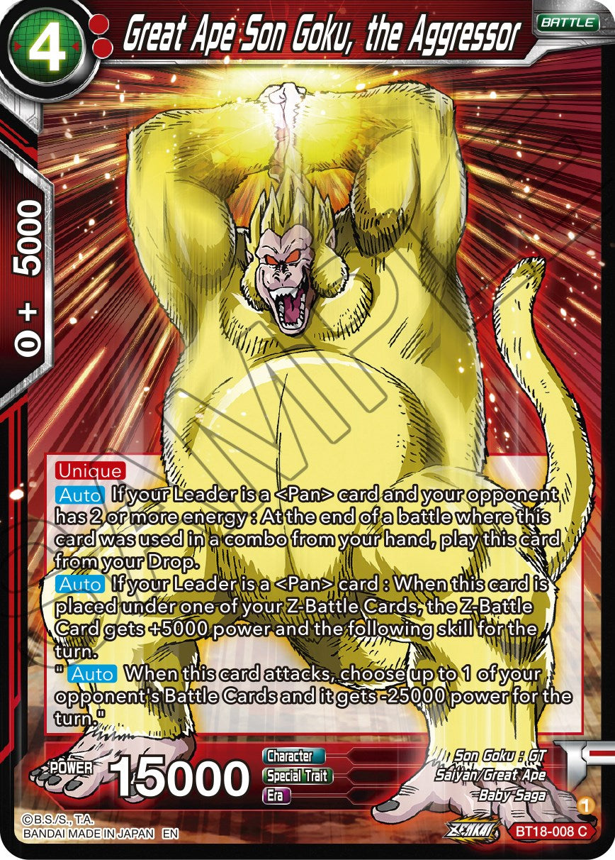 Great Ape Son Goku, the Aggressor (BT18-008) [Dawn of the Z-Legends] | Odin's Place