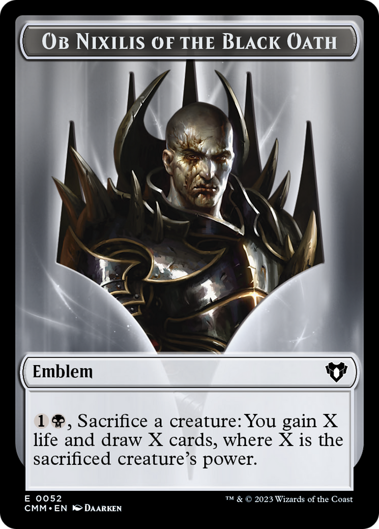Clue // Ob Nixilis of the Black Oath Emblem Double-Sided Token [Commander Masters Tokens] | Odin's Place