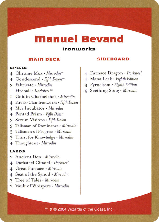 Manuel Bevand Decklist [World Championship Decks 2004] | Odin's Place