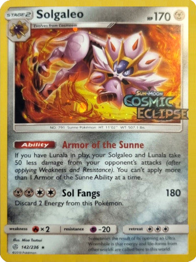 Solgaleo (142/236) (Cosmos Holo) [Sun & Moon: Cosmic Eclipse] | Odin's Place