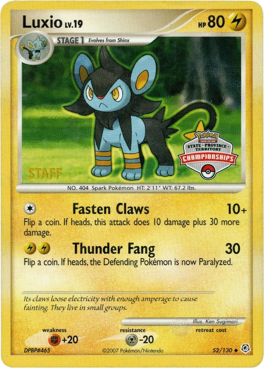 Luxio (52/130) (State Championship Promo) [Diamond & Pearl: Base Set] | Odin's Place