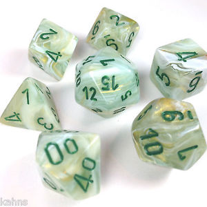 Chessex Dice Menagerie 8 Marble Green/Dark Green Poly 7 Set | Odin's Place