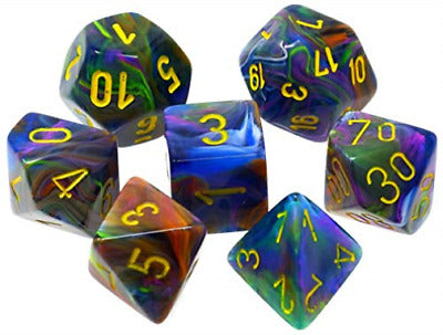 Chessex Dice Menagerie 8 Poly Festive Rio/Yellow Poly 7 Set | Odin's Place