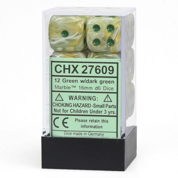 Chessex Dice Menagerie 8 16mm D6 Marble Green/Dark Green 12 ct | Odin's Place