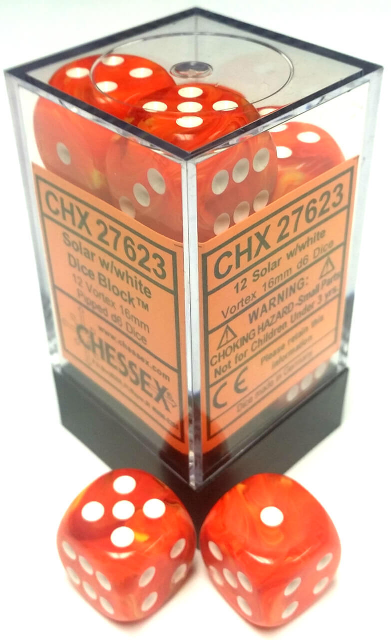 Chessex Dice Menagerie 8 16mm D6 Vortex Solar/White 12 ct | Odin's Place