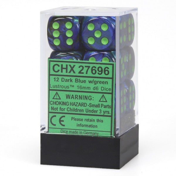 Chessex Dice Menagerie 8 16mm D6 Lustrous Dark Blue/Green 12 ct | Odin's Place