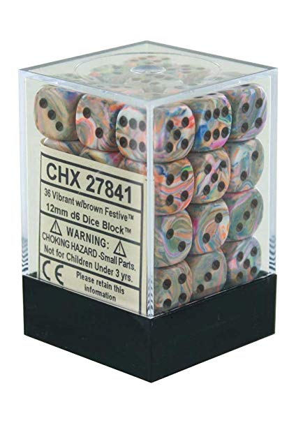 Chessex Dice Menagerie 8 12mm D6 Festive Vibrant/Brown 36 ct | Odin's Place