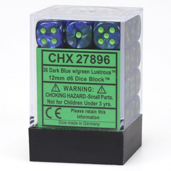 Chessex Dice Menagerie 8 12mm D6 Lustrous Dark Blue/Green 36 ct | Odin's Place