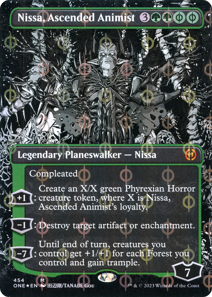 Nissa, Ascended Animist (Borderless Manga Step-and-Compleat Foil) [Phyrexia: All Will Be One] | Odin's Place