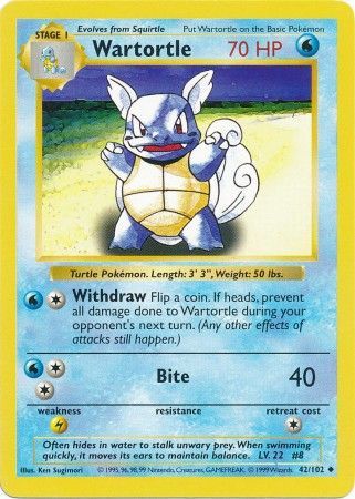 Wartortle (42/102) [Base Set Shadowless Unlimited] | Odin's Place