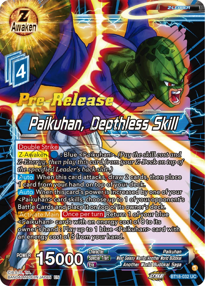 Paikuhan, Depthless Skill (BT18-032) [Dawn of the Z-Legends Prerelease Promos] | Odin's Place