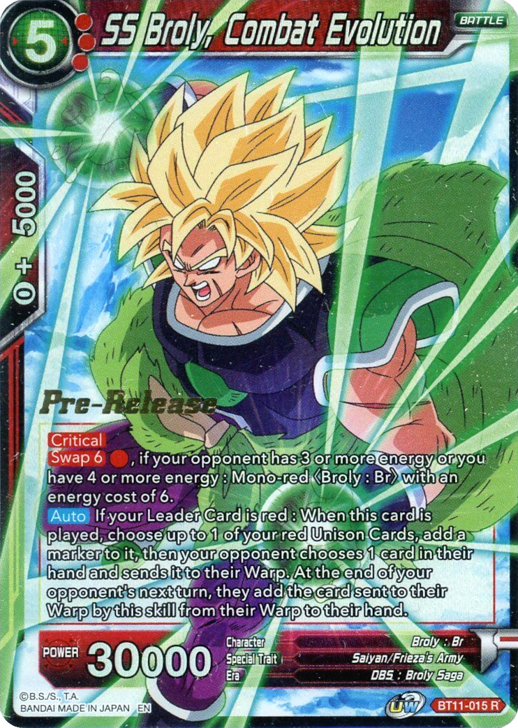 SS Broly, Combat Evolution (BT11-015) [Vermilion Bloodline Prerelease Promos] | Odin's Place