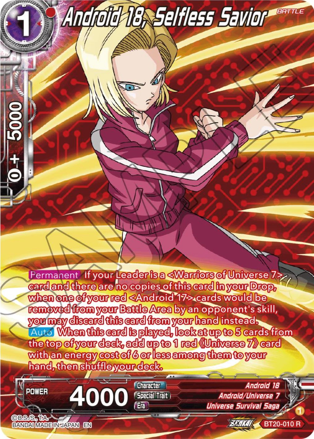 Android 18, Selfless Savior (Silver Foil) (BT20-010) [Power Absorbed] | Odin's Place
