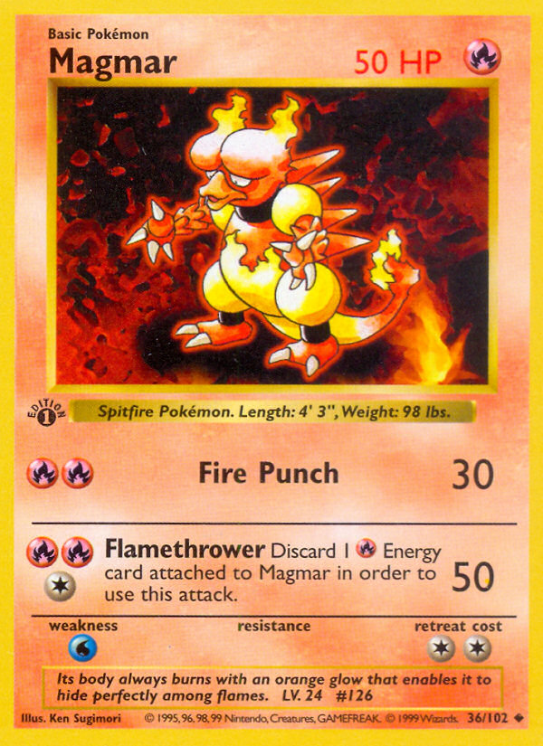 Magmar (36/102) (Shadowless) [Base Set 1st Edition] | Odin's Place