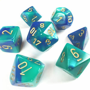 Chessex Gemini 7 Poly Blue/Teal/Gold Poly 7 Set | Odin's Place