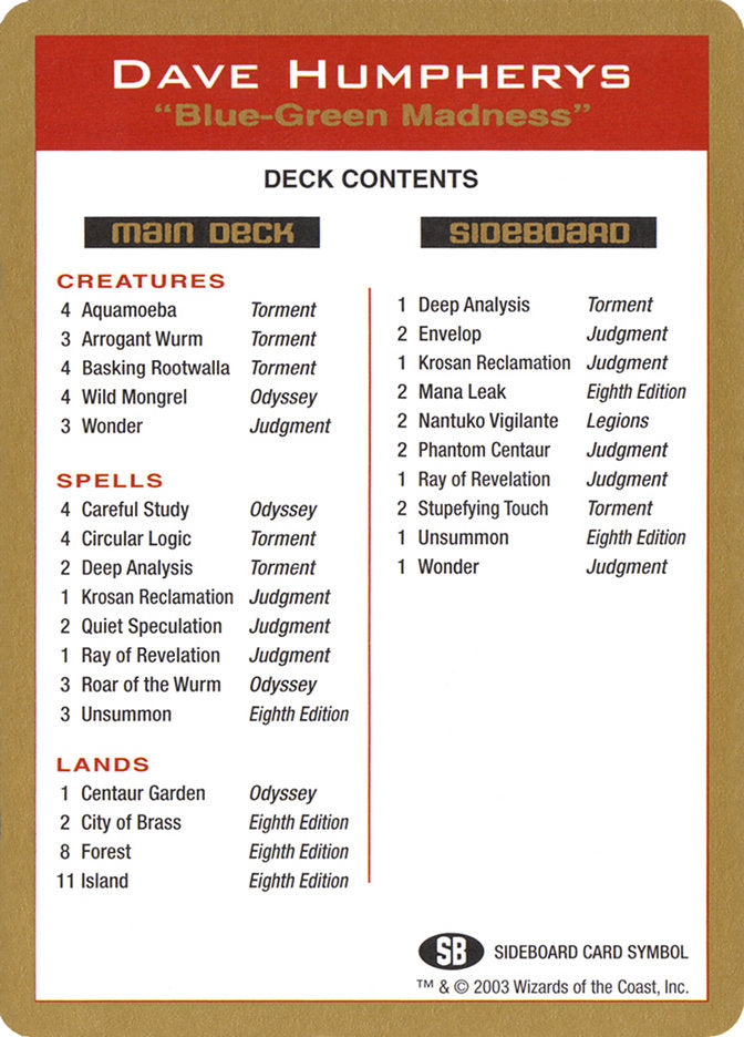 Dave Humpherys Decklist [World Championship Decks 2003] | Odin's Place