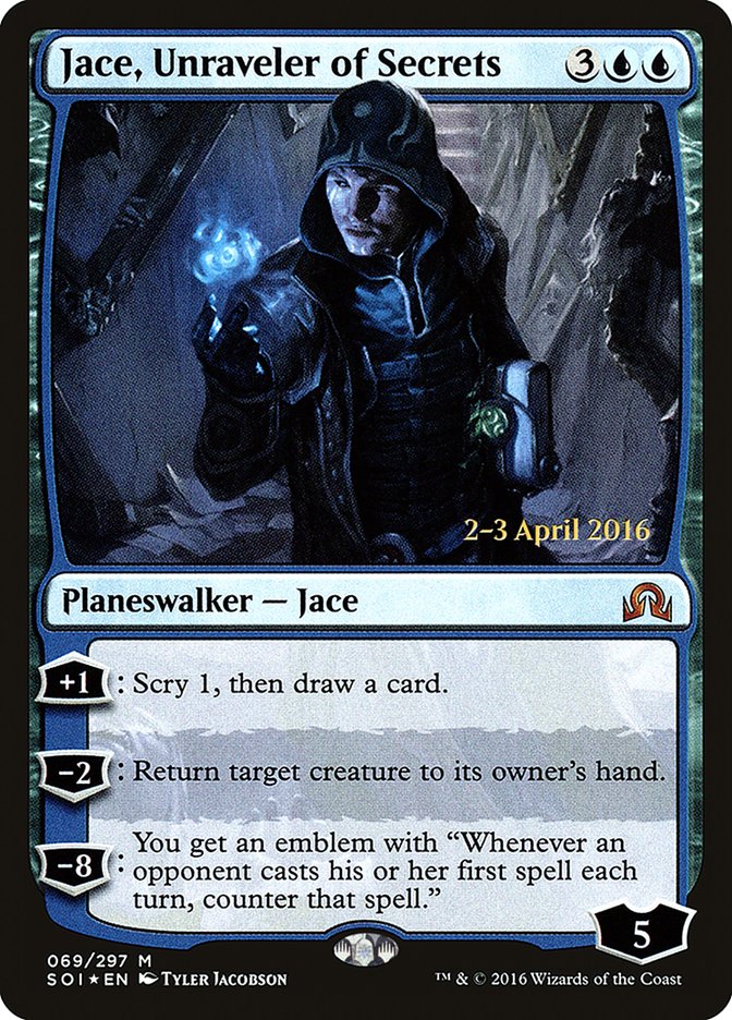 Jace, Unraveler of Secrets (69) [Shadows over Innistrad Prerelease Promos] | Odin's Place