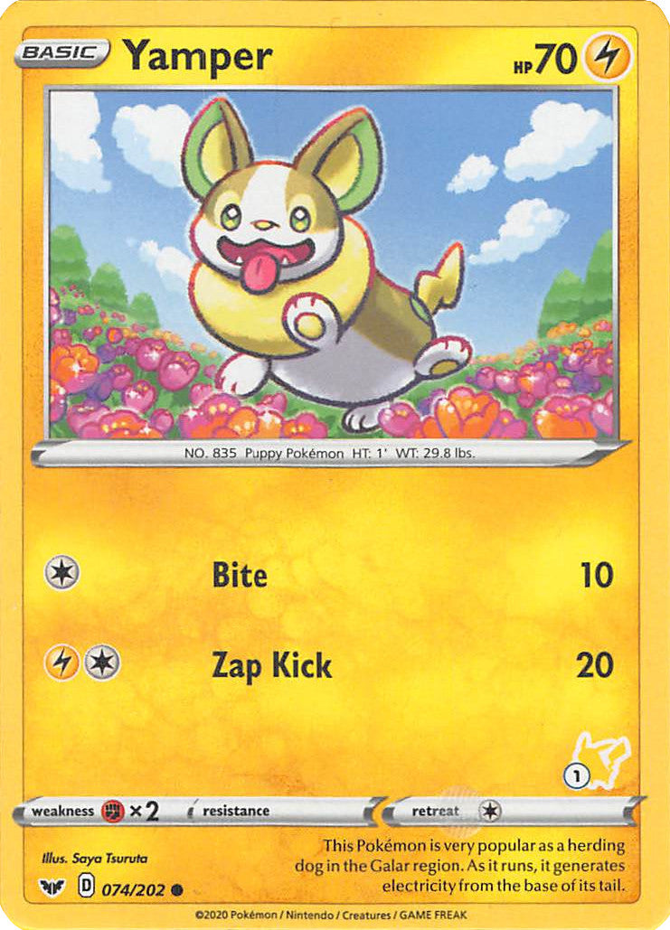 Yamper (074/202) (Pikachu Stamp #1) [Battle Academy 2022] | Odin's Place
