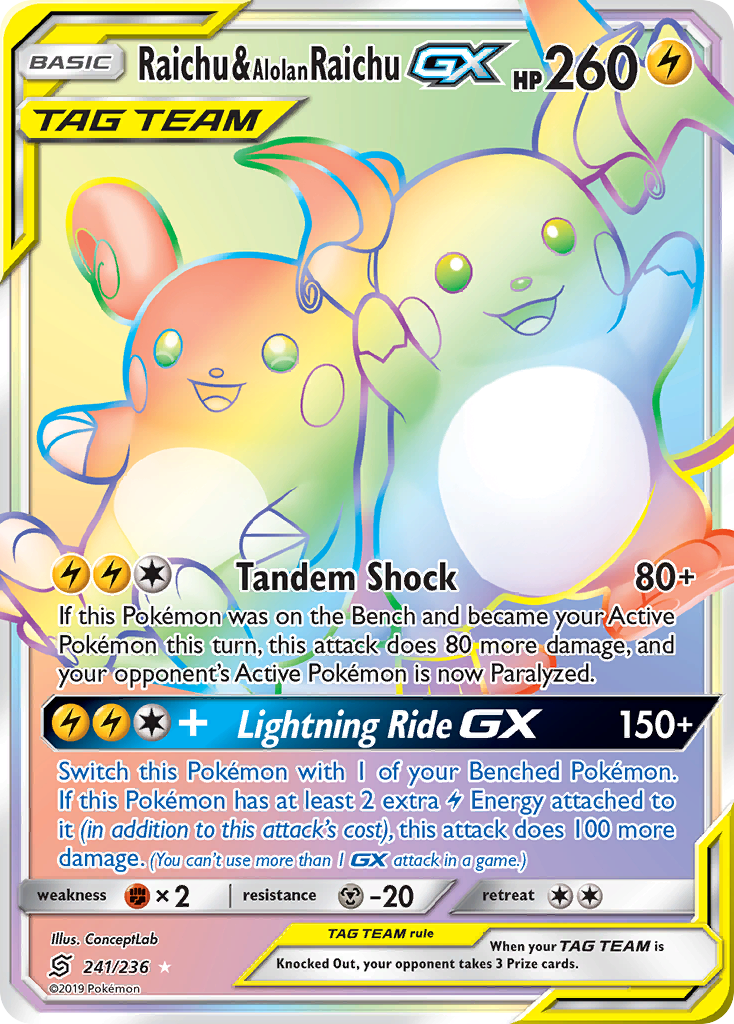 Raichu & Alolan Raichu GX (241/236) [Sun & Moon: Unified Minds] | Odin's Place