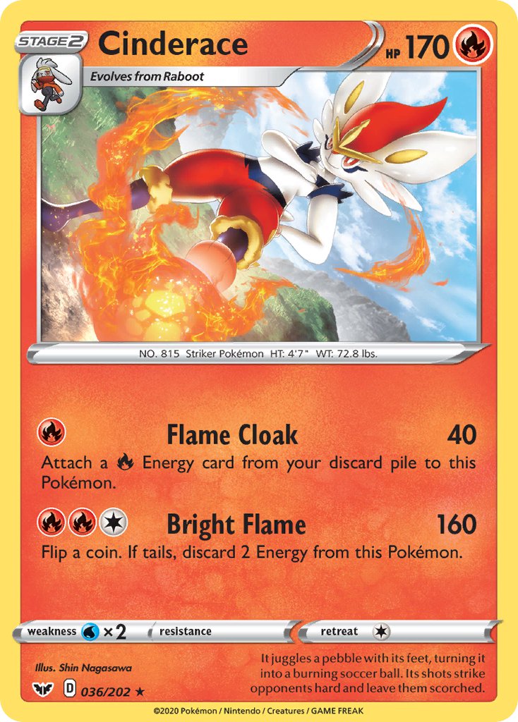 Cinderace (036/202) (Cracked Ice Holo) (Theme Deck Exclusives) [Sword & Shield: Base Set] | Odin's Place